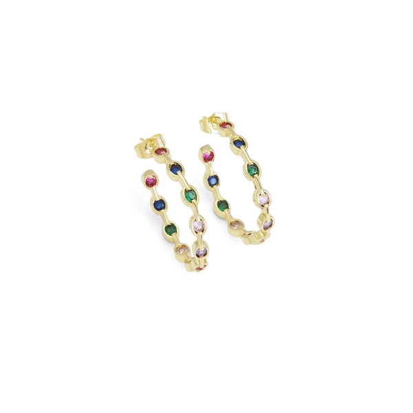Gold Colorful CZ Hoop Earrings, Sku#LD465
