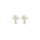 Gold Silver Pearl Cross Stud Earrings, Sku#LD469