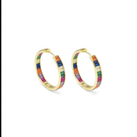 Gold Colorful Baguette CZ Hoop Earrings, Sku#LD470