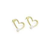 Gold White Pearl Heart Stud Earrings, Sku#LD478