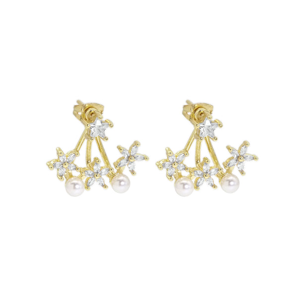 White Pearl Flower Celebration Stud Earrings, Sku#LD479