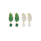 Clear Green CZ Gold Wheat Flower Drop Earrings, Sku#LD481