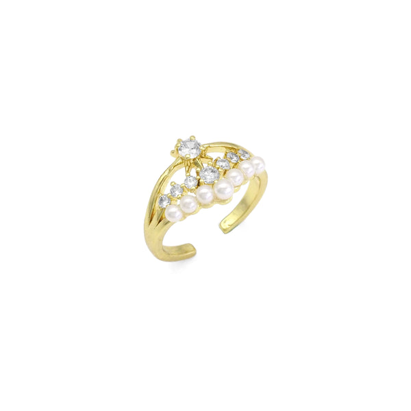 Gold White Pearl Crown Adjustable Ring, Sku#LD485