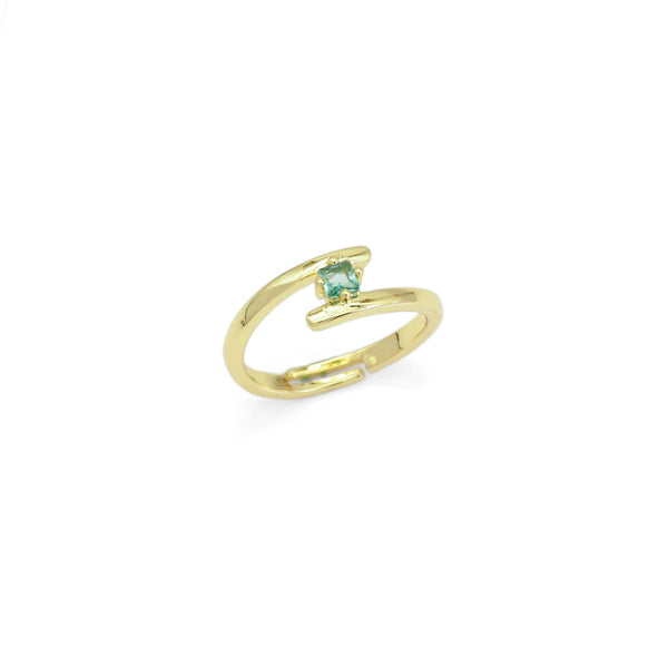 Gold Aqua Green Blue CZ  Thin Line Adjustable Ring, Sku#LD486