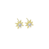 Big CZ Gold Star Stud Earrings, Sku#LD504
