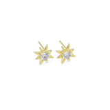 Big CZ Gold Star Stud Earrings, Sku#LD504