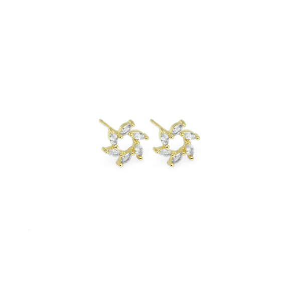 CZ Gold Flower Stud Earrings, Sku#LD505