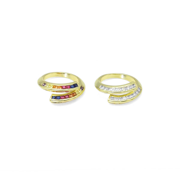 Colorful Clear CZ Baguette CZ Adjustable Ring, Sku#LD517
