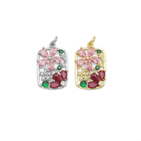 Colorful CZ Gold Flower On Rectangle Charm, Sku#LK336