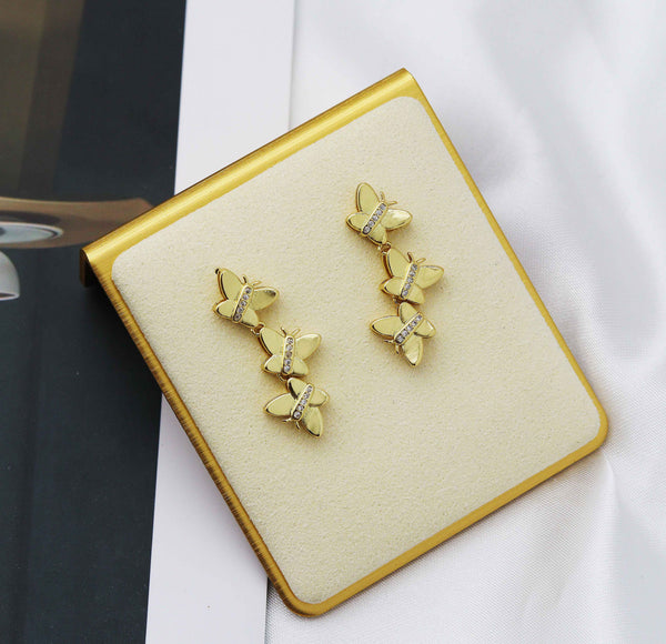 CZ Triple Butterfly Stud Earrings, Sku#LK670