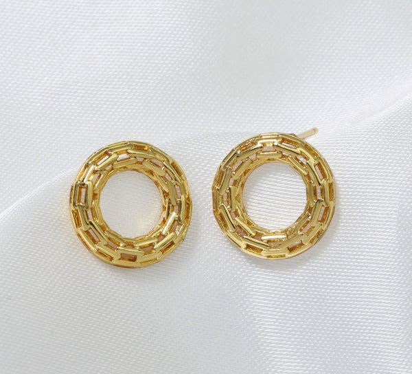 Filigree Gold Donut Stud Everyday Earrings, Sku#LK741