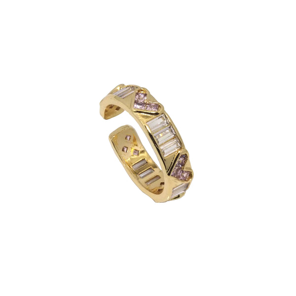Gold Pink Heart CZ Adjustable Ring, Sku#LK773
