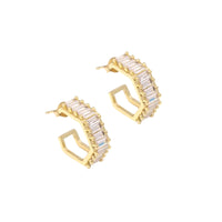 Gold Clear Baguette CZ Geometry Stud Earrings, Sku#LK778