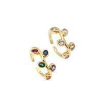 Gold Clear Colorful CZ Tree Leaf Adjustable Ring, Sku#LK808