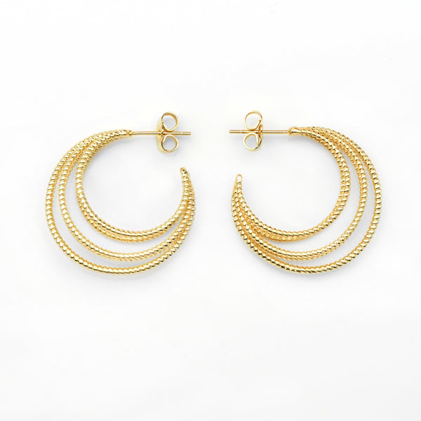 Gold twisted Lines Moon Cage Earrings, Sku#LK813