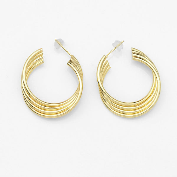 Gold Miltilines Geometry Hoop Earrings, Sku#LK816