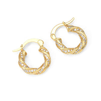 Gold CZ Twisted Round Hoop Earrings, Sku#LK824
