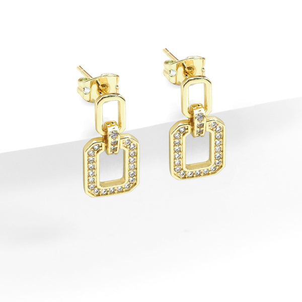 Gold CZ Square Stud Earrings, Sku#LK826