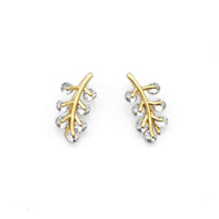 Clear CZ Gold Leaf Branch Earrings, Sku#LK829