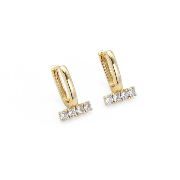 Gold CZ T bar Hoop Earrings, Sku#LK834
