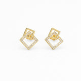 CZ Gold Two Square Geometry Stud Earrings, Sku#LK835