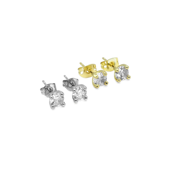 Dainty Round Diamond CZ Gold Stud Earrings, Sku#LK836