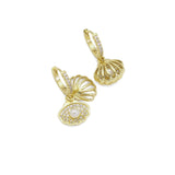 Clear CZ Gold Shell Pearl Huggie Earrings, Sku#LK838