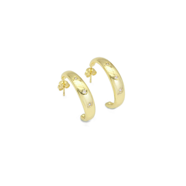 Gold CZ Stars on Huggie Hoop Earrings, Sku#LK844