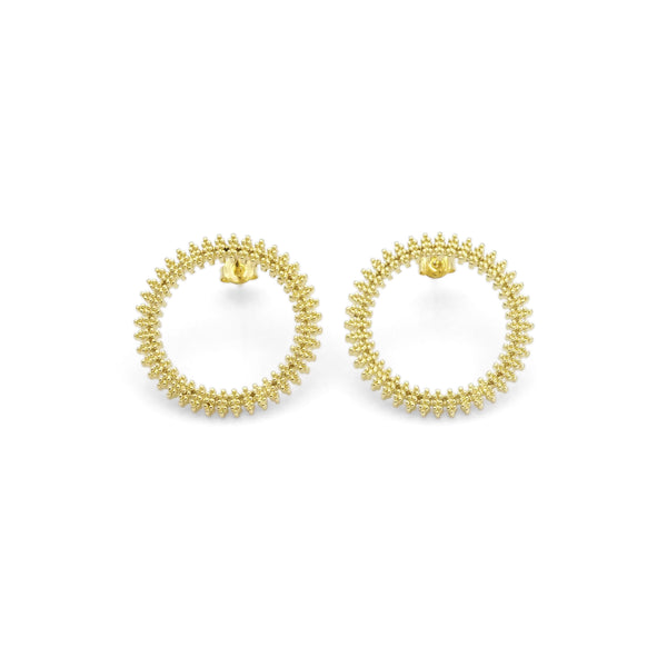 Gold Round Circle CZ Stud Earrings, Sku#LK846