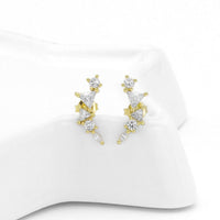 Gold Triangle CZ Moon Stud Earrings, Sku#LK855