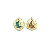 Gold Colorful Enamel Butterfly On Oval Charm, Sku#LK864