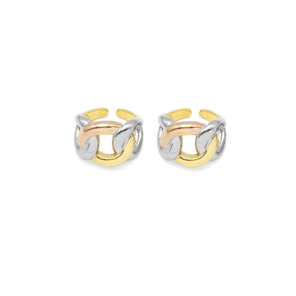 Gold Silver Rose Gold Triple Color Oval Link Adjustable Ring, Sku#LK871