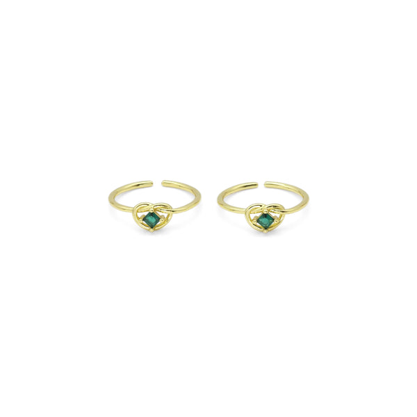 Thin Green CZ Knotted Heart Adjustable Ring, Sku#LK876