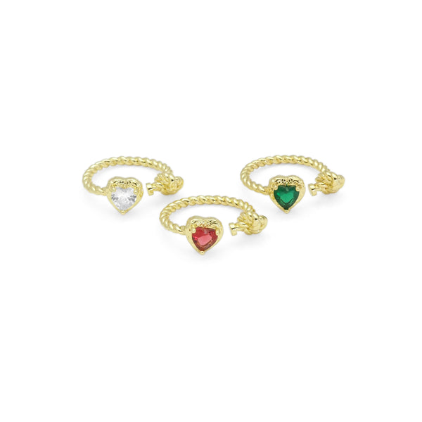 Gold Colorful CZ Heart Twisted Knot Adjustable Ring, Sku#LK877