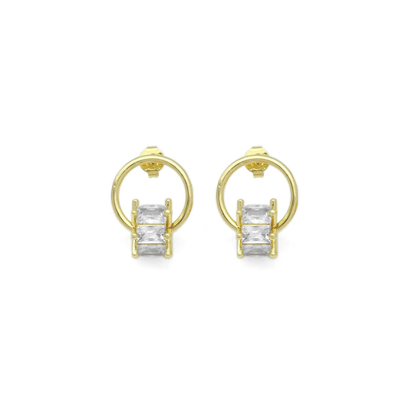 Gold CZ Wheel Round Ring  Stud Earrings, Sku#LK878