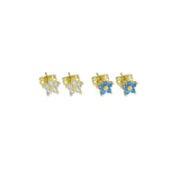 Clear Blue CZ Gold Flower Stud Earrings, Sku#LK895