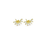 Clear Oval CZ Gold Peacock Flower Climber Earrings, Sku#LK898