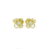 CZ Gold Flower Stud Earrings, Sku#LK899