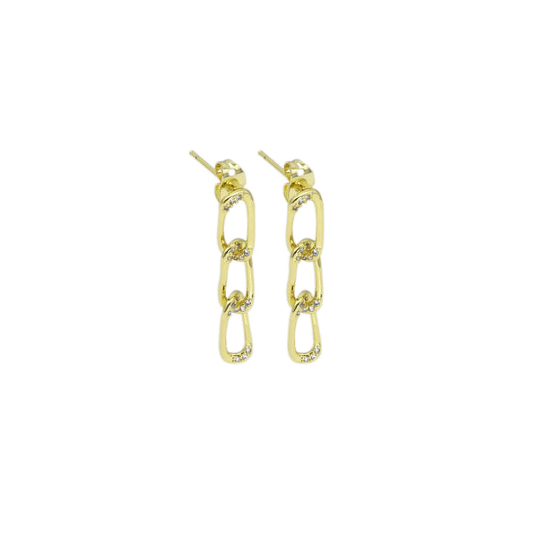 CZ Gold Oval Link Dangle Earrings, Sku#LK900