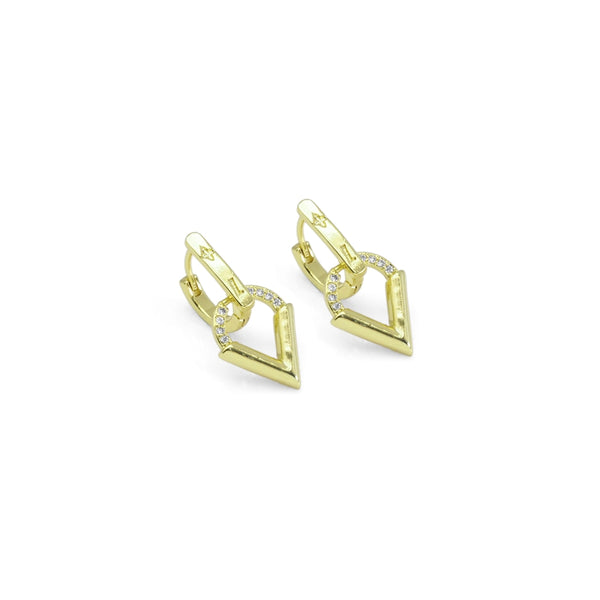 CZ Gold Triangle Arrow Hoop Earrings, Sku#LK901
