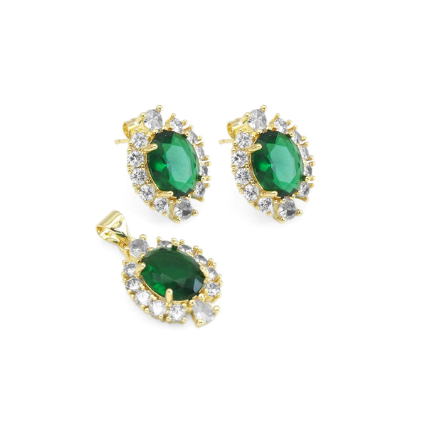 CZ Green Oval Emarald Color Stud Earrings Pendant, Sku#LK903