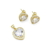 CZ Heart Stud Earrings Pendant Necklace, Sku#LK905