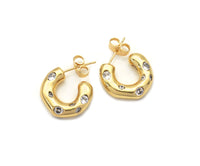 Clear CZ Gold Thick Hoop Stud Earrings, Sku#LX189