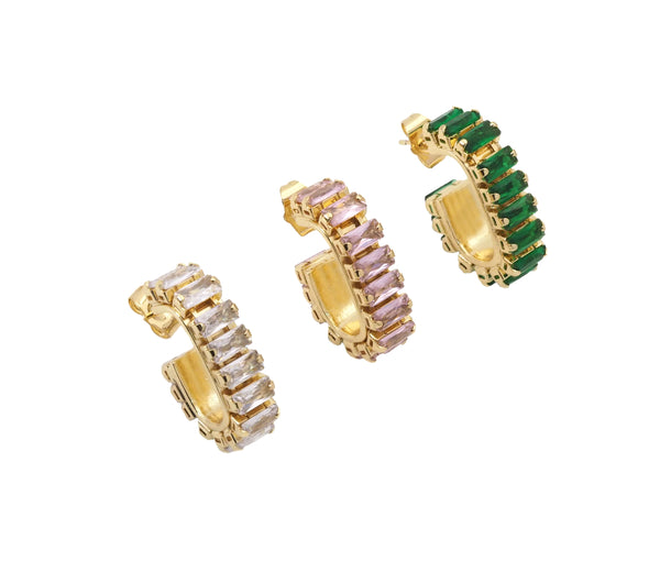 Gold Filled Baguette Colorful CZ Stud Earrings, Sku#LX192