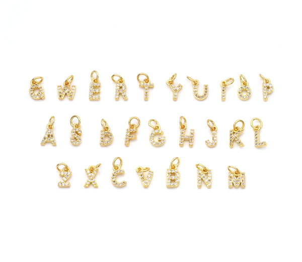 Cute Gold CZ Initial Charm, Alphabet Name Letter Charm,sku#LX193