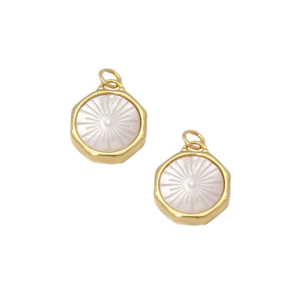 CZ Gold Mother of Pearl Round Charm, Sku#LX198