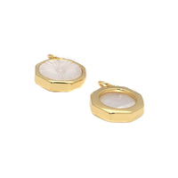 CZ Gold Mother of Pearl Round Charm, Sku#LX198