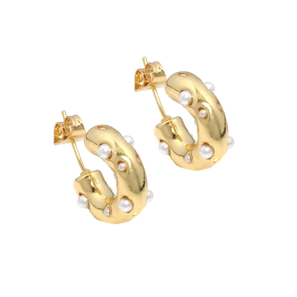 Gold Pearl Thick Stud Earrings, Sku#LX200