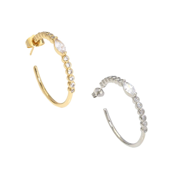 Gold Silver Oval CZ Hoop Earrings, Eye earrings, Sku#LX202