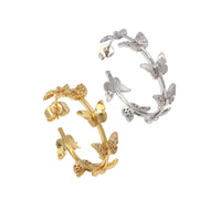 Gold Silver Clear CZ Butterfly Hoop Earring, Sku#LX207